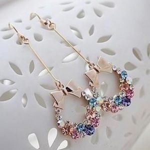 Crystal Multi Color Stones Bow Earrings